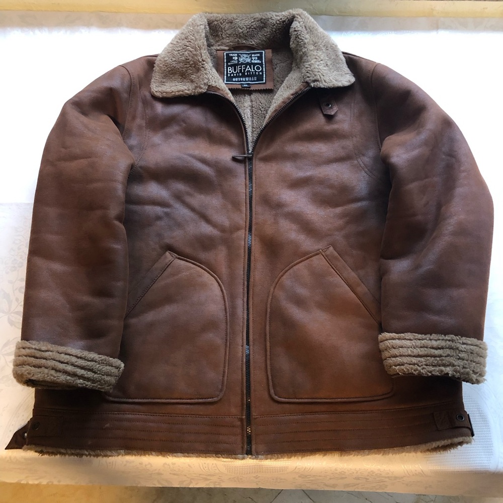 BUFFALO David Bitton Men’s Size XXL Faux Suede Brown/Tan Faux Fur Jacket Coat